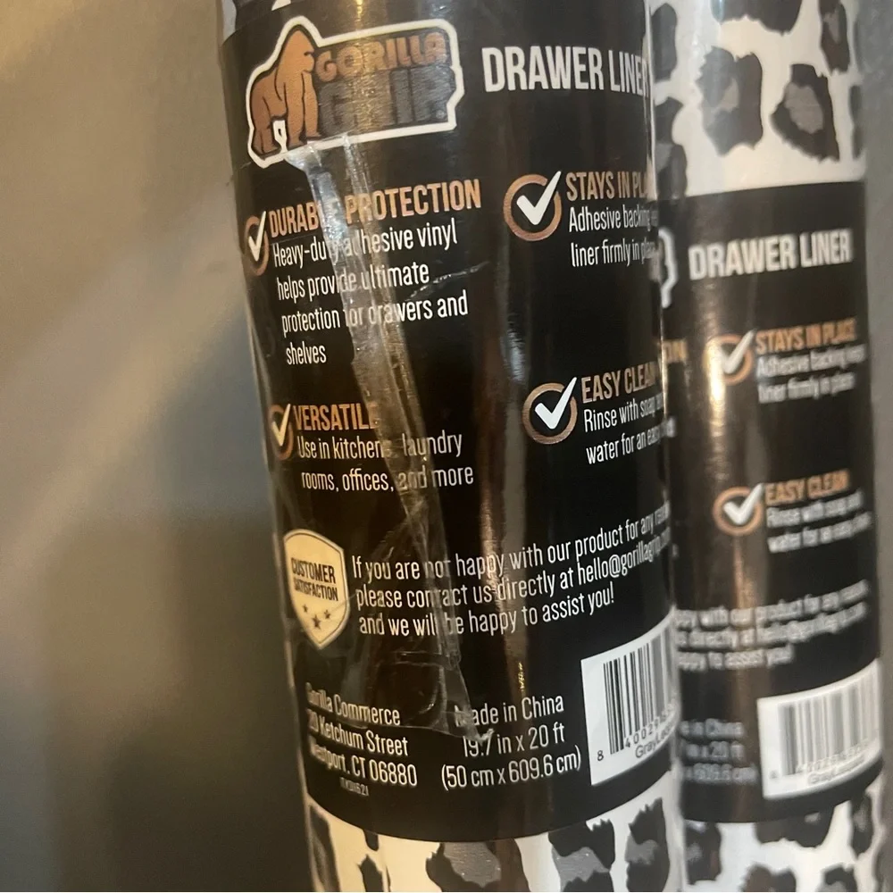 NWT Two Rolls Gorilla Grip Peel & Stick Paper Liner 19.5 in x 20 FT gray leopard
